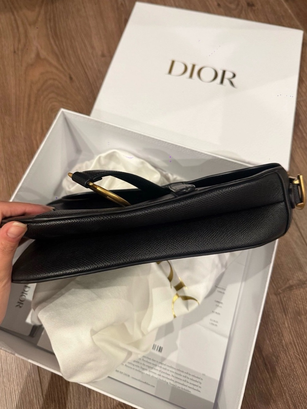 CHRISTIAN DIOR Black Leather Saddle Bag Mini size Gold Hardware Iconic NEW - Picture 7 of 7